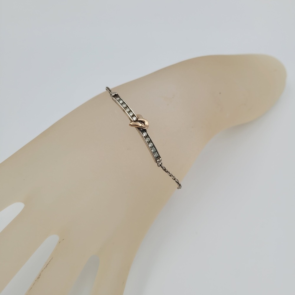 Star Jewelry 925 Sterling Silver 10K Rose Gold Heart Bar Bracelet 7 Inch